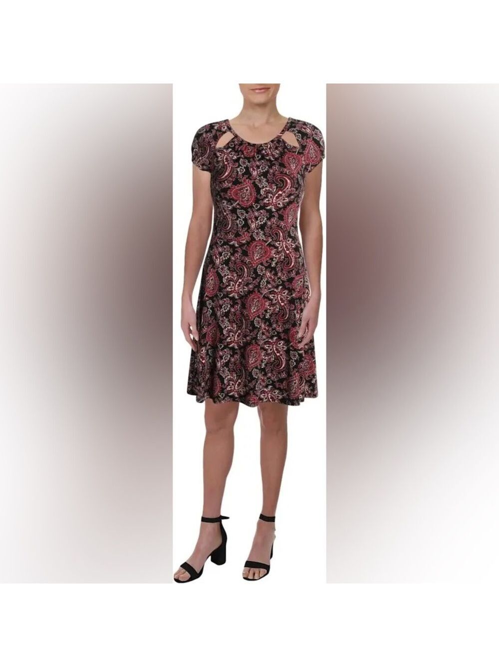 Michael Kors Black and Maroon Paisley Sweetheart Dress Small NWT